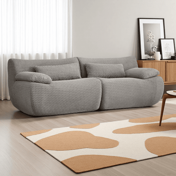 Oversized Loveseat Sofa, Cloud Boneless Modular Couch for Living Room, Plush Corduroy 2-Seater with Pocket Spring, No Assembly Needed, Grey
