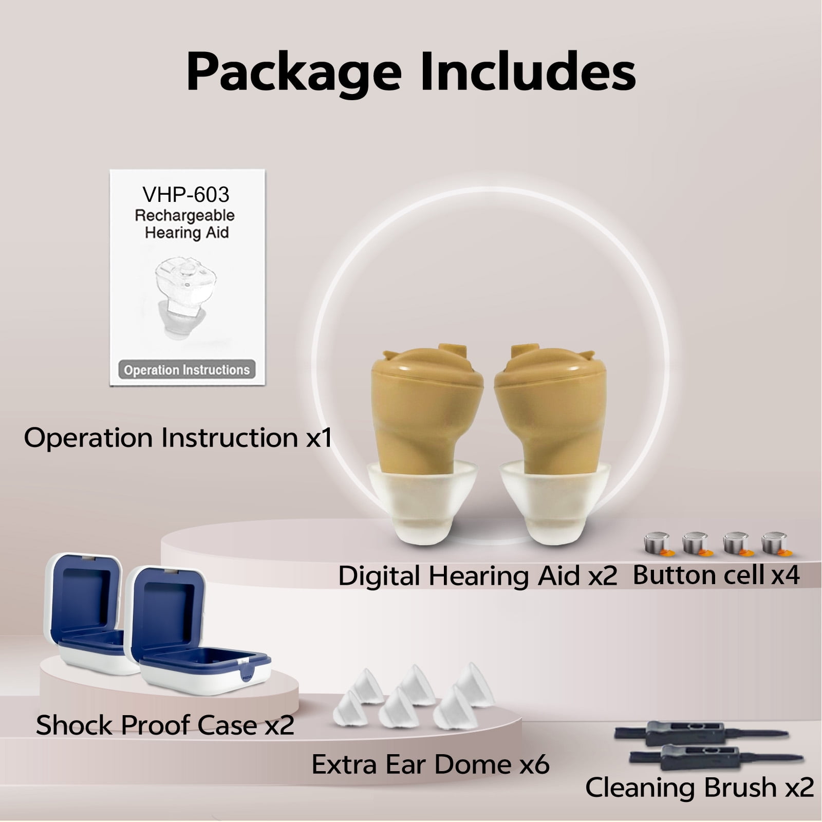 ELCTRTICI Hearing Aids for Seniors, Mini Invisible Hearing Aids with Smart Noise Reduction Clear Sound, Replaceable Battery, VHP-603 Binaural, Beige
