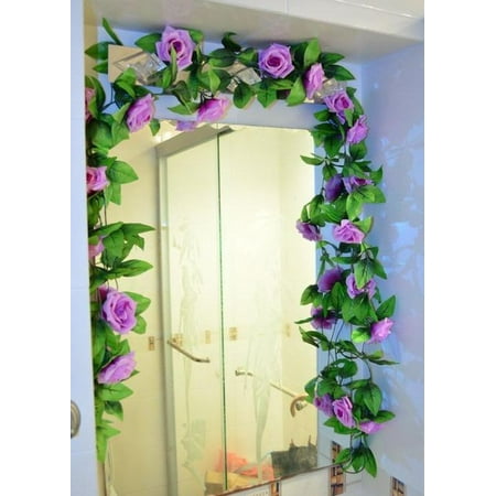 Artificial Fake Rose Silk Flower Green Leaf Vine Garland Ivy Vine Hanging Garland Home Wall Party Decor Wedding Garden Decoration Bouquet House Decor 240cm Light Pink Color:Light