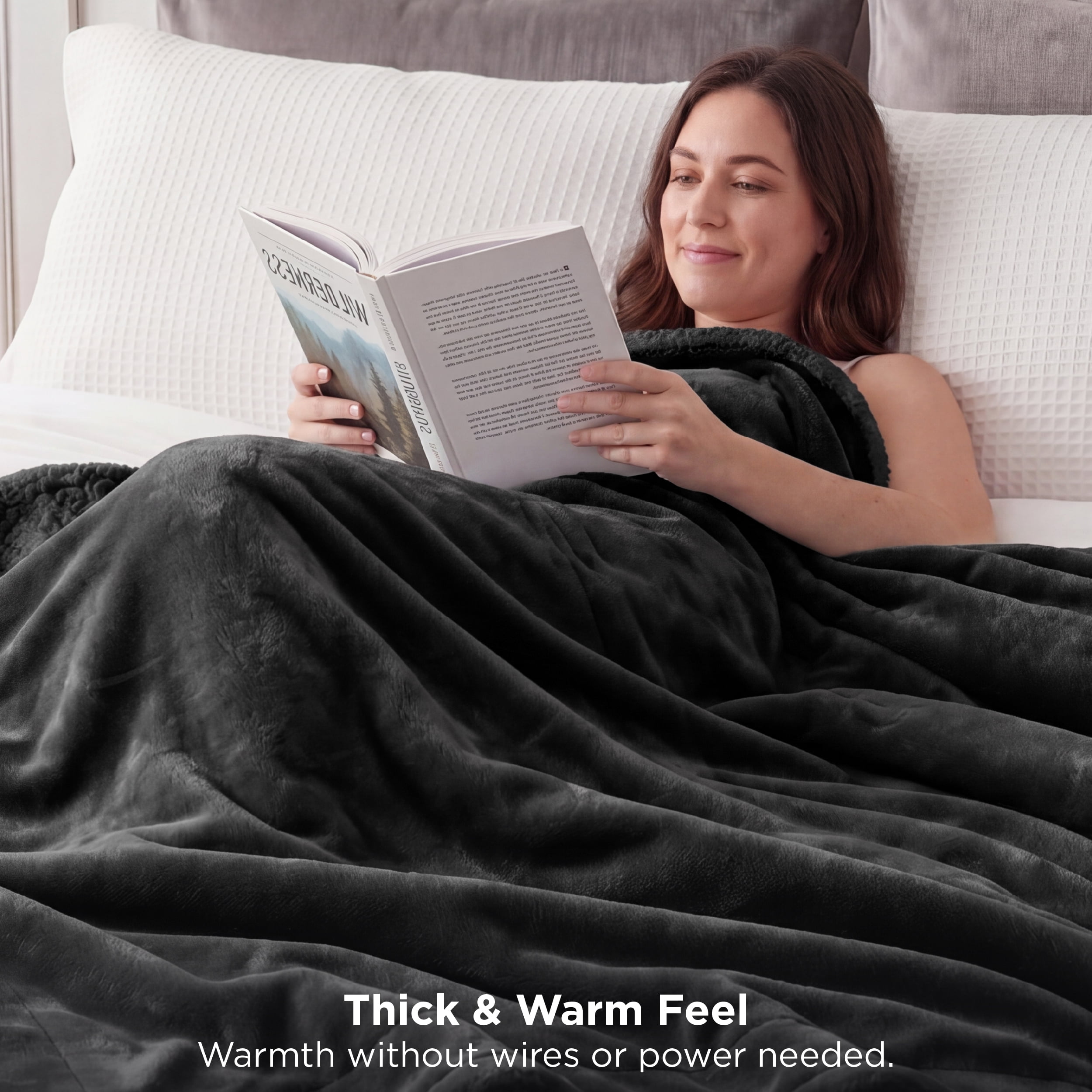U by Bedsure Sherpa Fleece Throw Blanket Charcoal - Thick and Warm, Soft and Fuzzy Throw, 50x60 inches