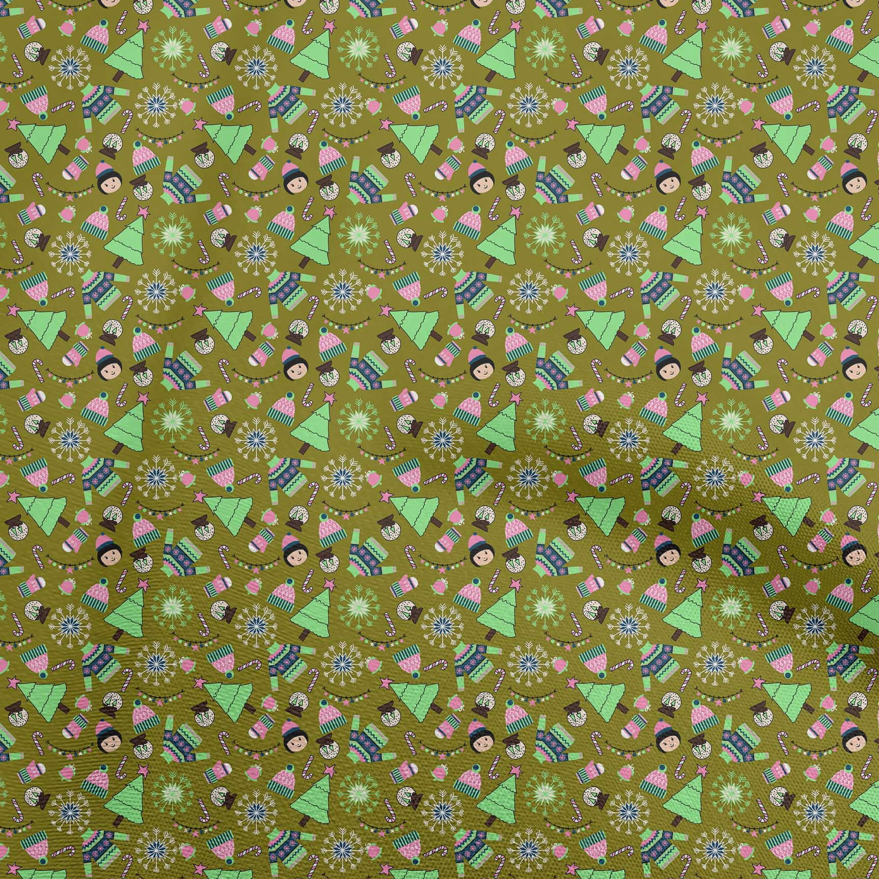 oneOone Rayon Dark Olive Green Fabric Christmas Fabric For Sewing Printed Craft Fabric By The Yard 56 Inch Wide