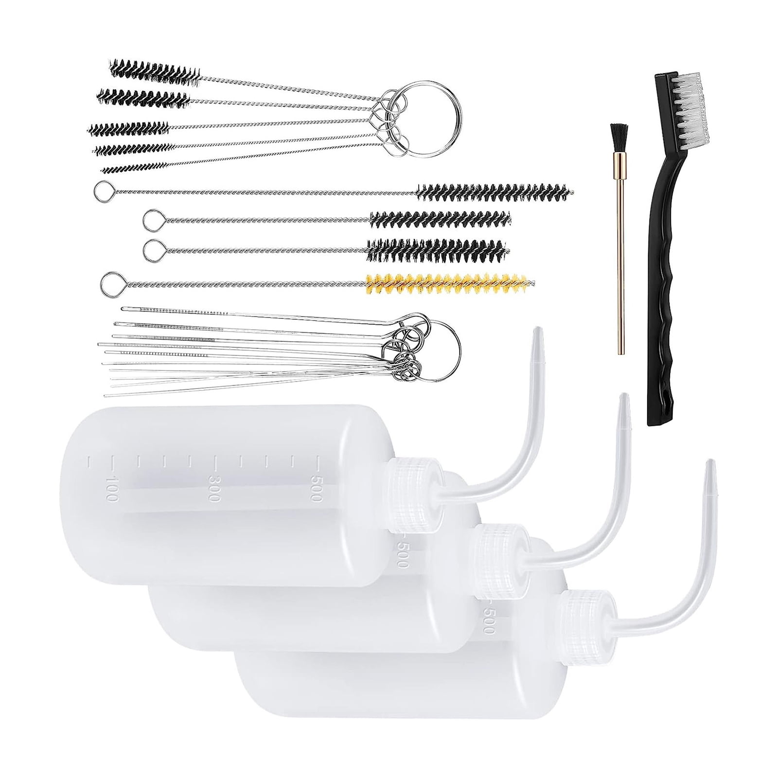 24Pieces Sprayer Paint Cleaning Set with 4 Plastic Bottles and 21 Brushes for High Performances Sprayer Maintenance