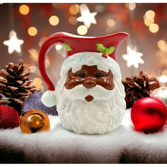 Ceramic African American Christmas Santa Claus Drink Pitcher Home Decor  Kitchen Decor Christmas Decor