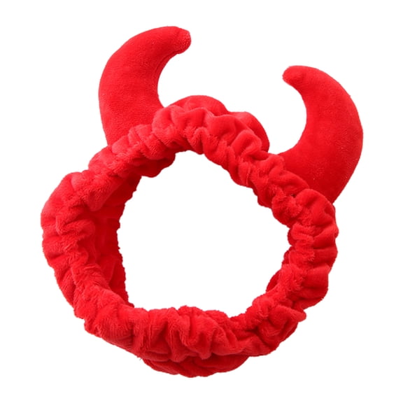 Plush Red Ox Devil Demon Horns Headband Makeup Shower Wash Face Sport Velvet Hair Band Female Girls Funny Festival New Year Party Bandana Turban