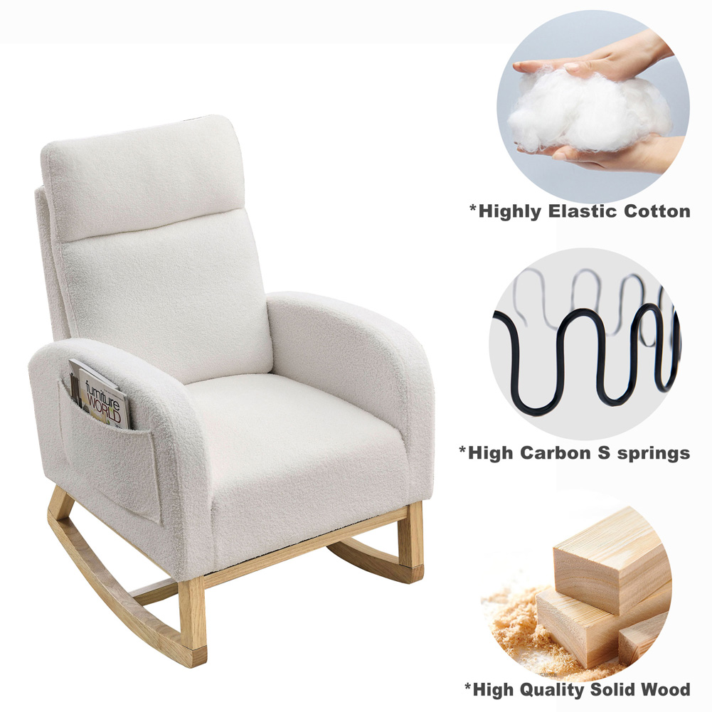 Rugerasy 27.6"W Accent Rocking Chair, Modern Upholstered Rocker Armchair For Nursery, Lounge Chair With 2 Side Pocket, High Backrest, Armrests For Living Room Bedroom