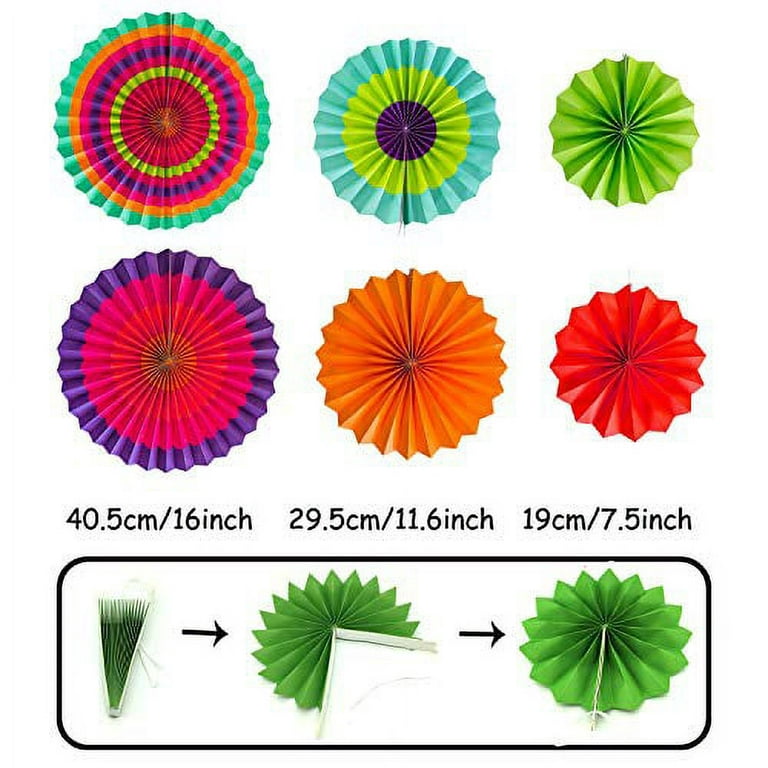 DawnHope Hanging Paper Fan Decorations 39Pcs Colorful Paper Fans, Pom Poms  for Fiesta Party Decorations, Cinco De Mayo Mexican Party Supplies