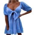 thumbnail image 2 of Puntoco Vestido De Manga Corta Con Cuello En V, Vestido De Manga Corta Con Cuello En V Versátil Con Cordones De Moda De Verano Azul S, 2 of 6