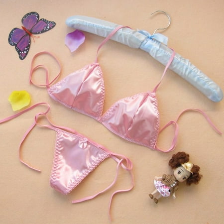

Sexy Womens Satin Silk Thong Underwear Bra Panties T-Back Lace Up Lingerie