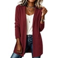 thumbnail image 2 of vzibsiv Cardigan for Women Long Sleeve Open Front Knit Fleece Jacket with Pockets Fall Winter Outfits Red Size M, 2 of 6