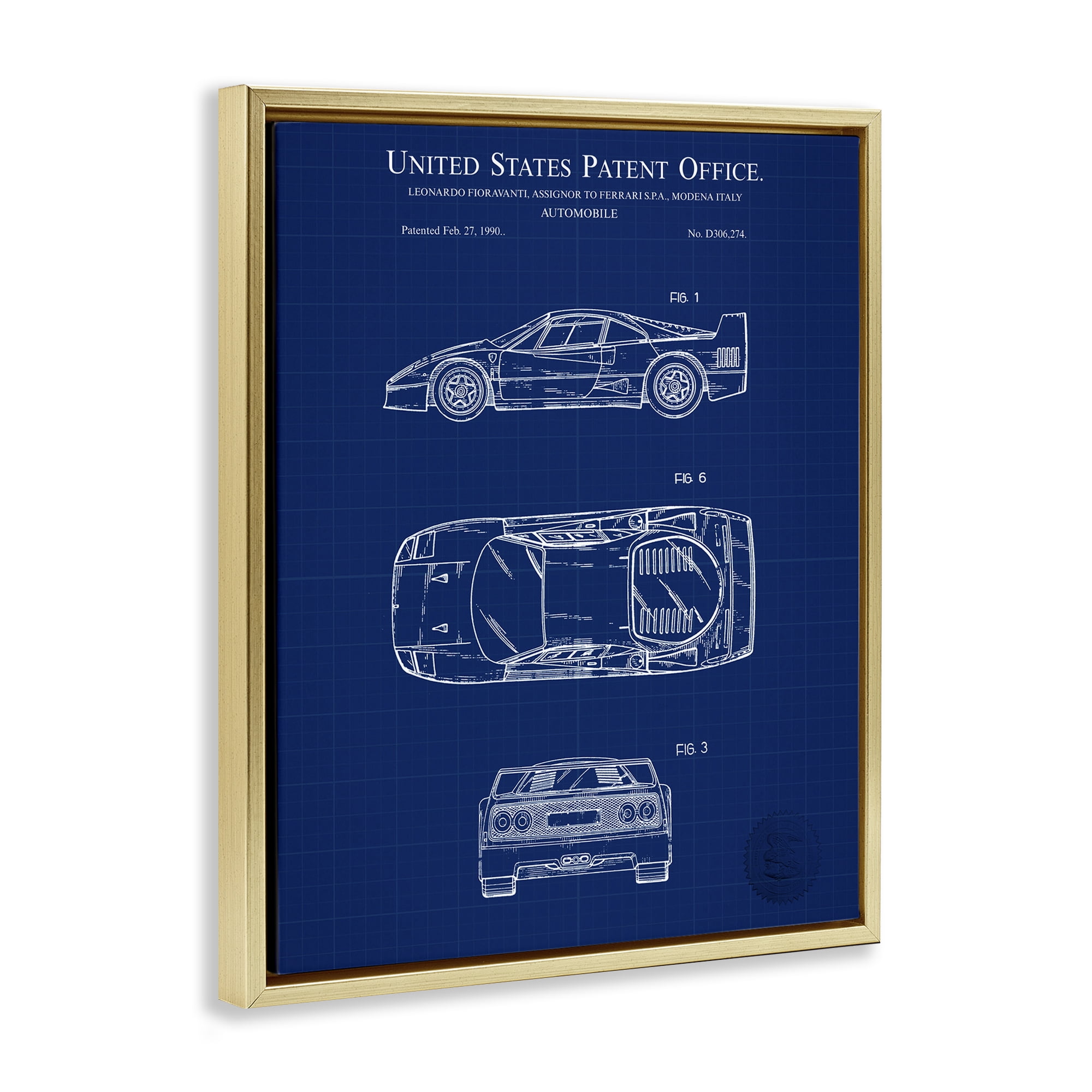 Stupell Industries Automobile Car Blueprint Transportation Painting Gold Floater Framed Art Print Wall Art, 25 x 31
