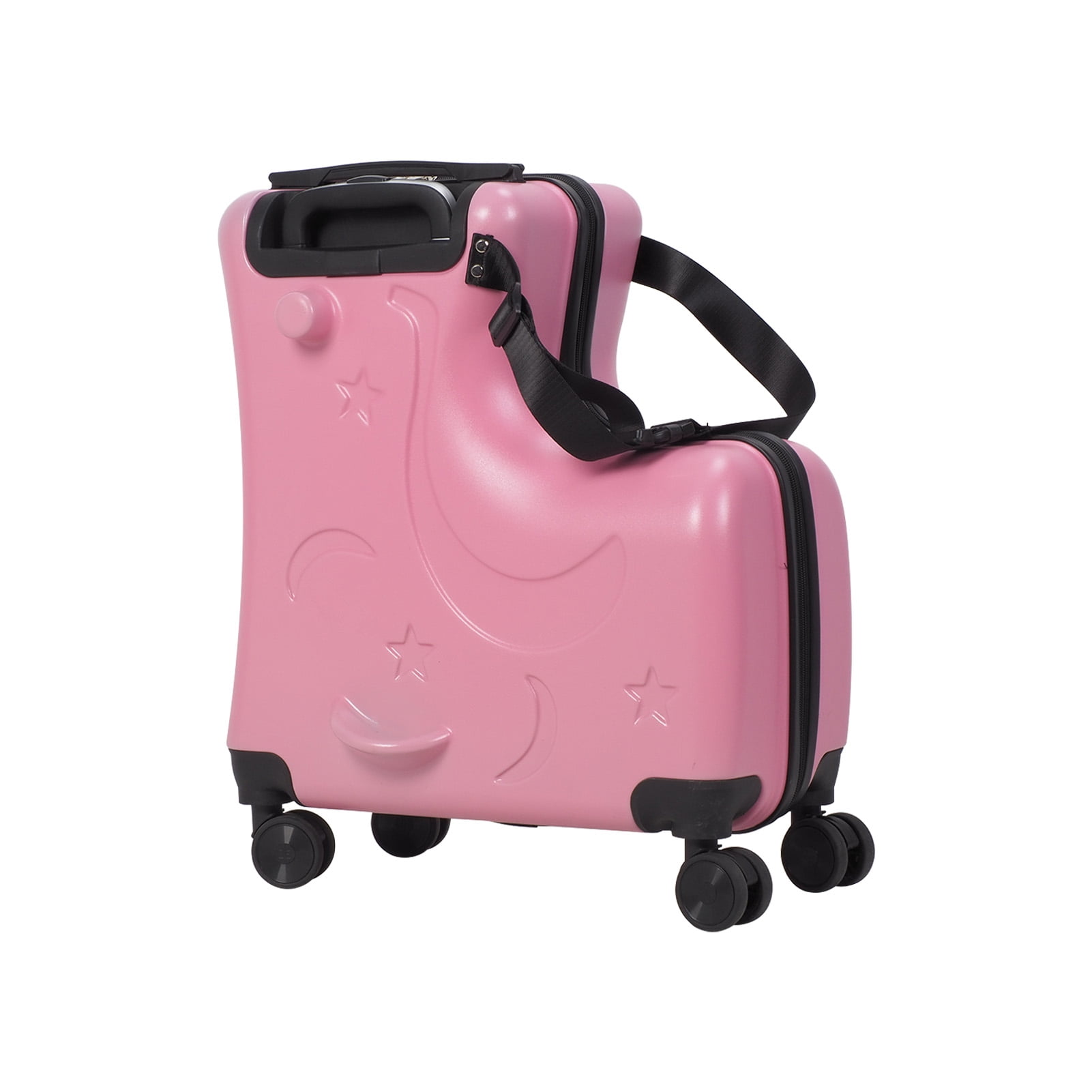 Large Capacity Carry-On Luggage with Casters, Impact Resistant Rolling Children Travel Suitcase with Seat and Safety Belt, Carry-on Luggage with 4 Spinner Wheels-Pink