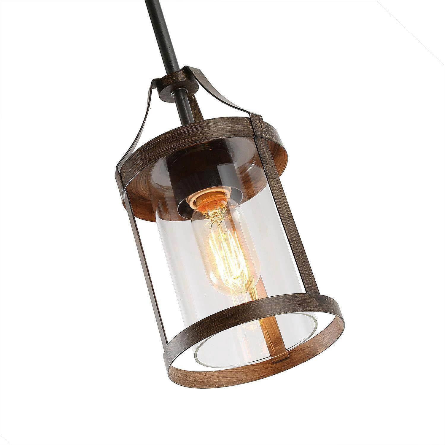LNC 6-in Farmhouse Wood Lantern Mini Pendant with Clear Glass for Kitchen Island & Entry
