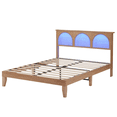 thumbnail image 3 of Soonbuy Bed Frame Full/Queen Size, Curved Rattan Headboard with LED Strip, Light Brown, 3 of 6
