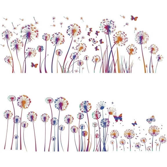 8 Sheets Dandelion Wall Sticker Spring Flowers Window Decals Self Adhesive PVC Waterproof Window Cling Peel Stick Wall Decor for Bedroom Living Room Stairway Nursery Home Decoration