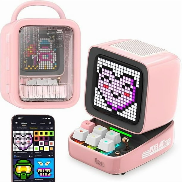 wonima11 Ditoopro Pixel Art Speaker, Retro Bluetooth Speaker Loud, DIY App Controlled Gadget, Cute Desk Accessories, Unique Gift for Birthdays, Graduation, Pink