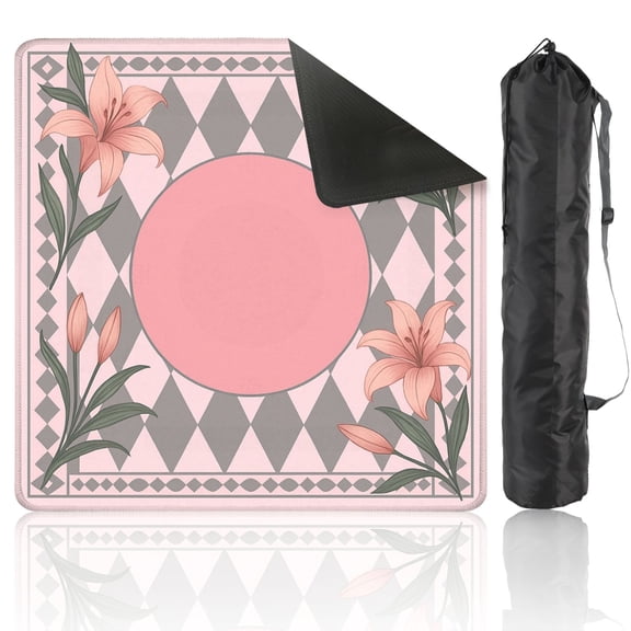 Mahjong Mat 31.5" x 31.5" Elegant Pink Floral Design Anti-Slip and Noise Reduction Symmetry Design Mahjong Tiles Table Cover for Dominoes Poker Card Board and Tile Games