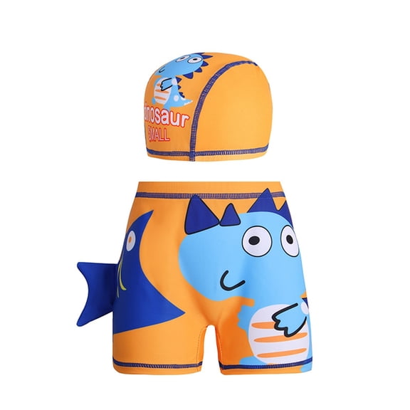 Cethrio Boys Swim Trunks, Quick Dry Printed Summer Swimwear Swim Shorts with Swim Cap Yellow Size 6