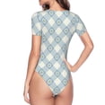 thumbnail image 4 of Naloa Daisy Plaid Blue Women's Short-Sleeved Onesie, One-Piece Swimsuit for Parties, dates, clubs - Large, 4 of 9