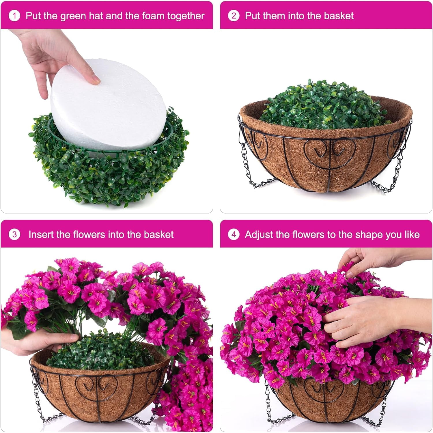 Artificial Fake Hanging Flowers Plants Baskets for Outdoor Outside Summer Decoration, Faux Silk Fuchsia Morning Glory in Planter UV Resistant Realistic for Home Porch Patio Balcony Garden Yard