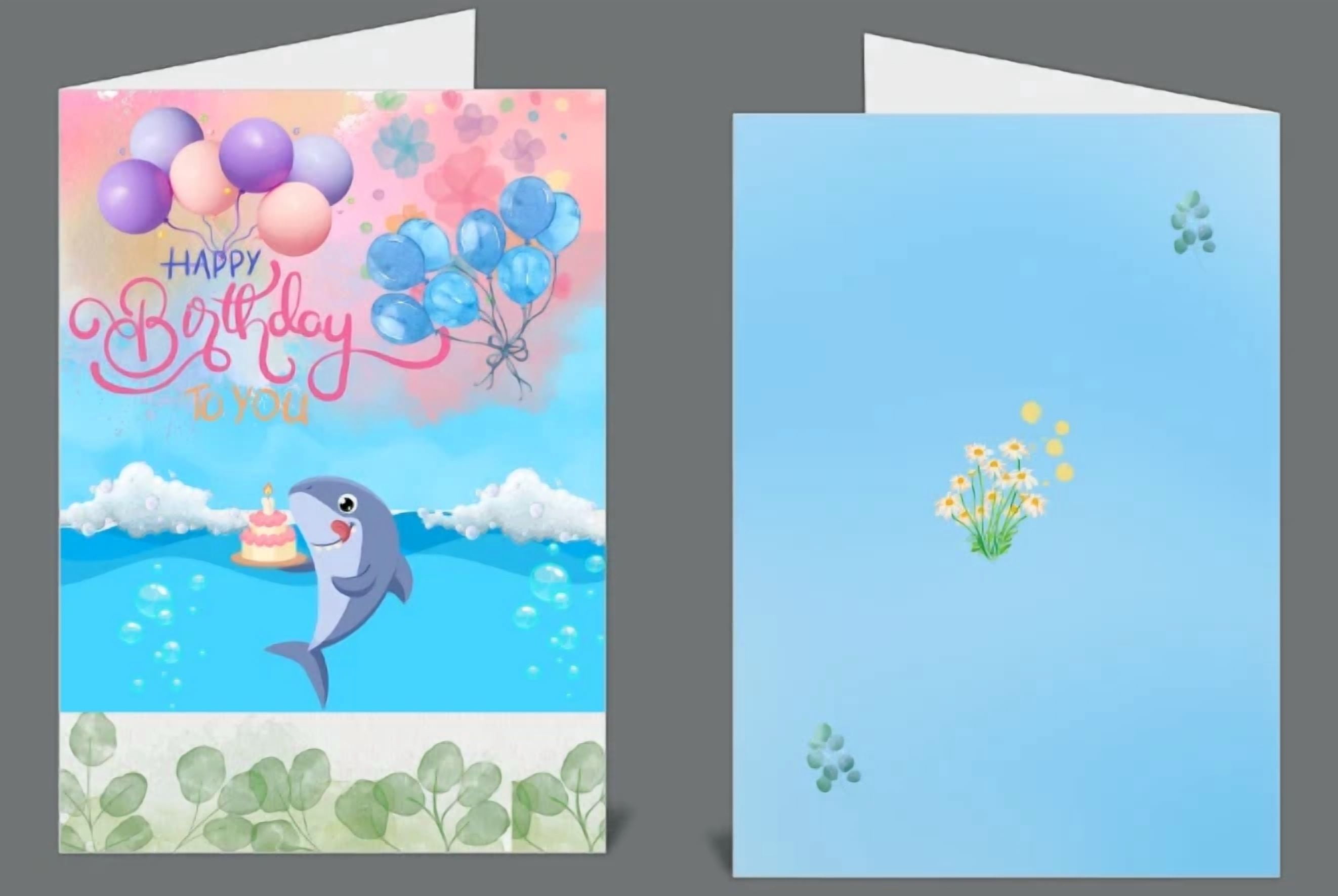 Very Cute Birthday Card With Sea Creature, Dolphin With Birthday Cake