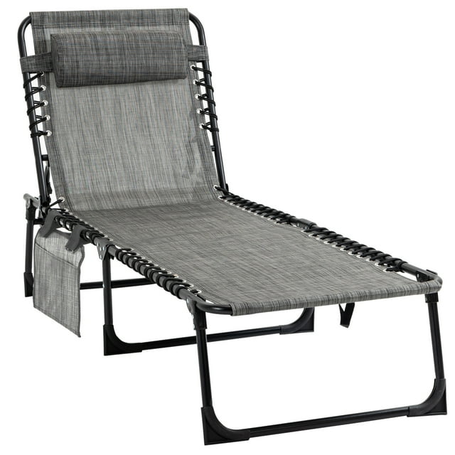 CoSoTower Chaise Longue Pliante d'Extérieur, Chaise Longue Inclinable avec Dossier Réglable et Oreiller Amovible, Gris Mixte