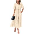thumbnail image 3 of Vestido midi PRETTYGARDEN 2025 con cuello en V y manga corta con bolsillos, 3 of 6