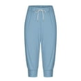 thumbnail image 4 of Riforla Capris for Women Casual Print Pants High Waist Bottom Drawstring Joggers Casual Pants Women's Pants Light Blue M, 4 of 6
