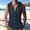 Blue, variant on Men's Sleeveless Hooded Vest, Cotton Linen Blend, Button Front V-Neck with Drawstring Hood & Chest Pocket, Casual Summer Vest for Men, Blue