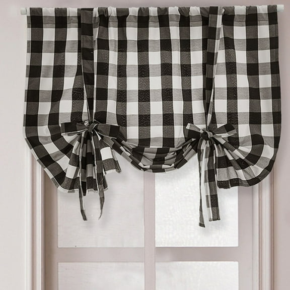 Clearance Sale!Buffalo Plaid Blackout Tie Up Curtain,Rod Pocket Blackout Tie Up Curtain for Kitchen,23.62"X47.24"