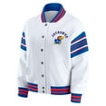 thumbnail image 2 of Women's WEAR by Erin Andrews White/Royal Kansas Jayhawks Satin Stitch Full-Snap Fleece Sweatshirt Jacket, 2 of 6