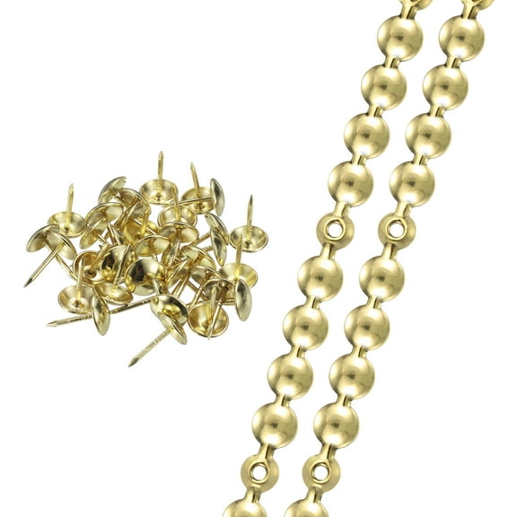 Uxcell 2 Pcs Upholstery Tacks Strips 3.28ft Length Nails Strips 0.4 Dia Glossy Nail Trims with Upholstery Nails Gold