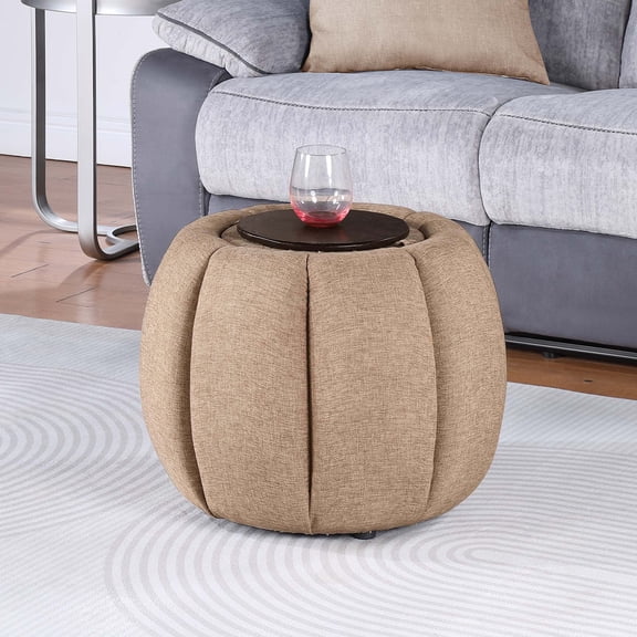 Convenience Concepts Designs4Comfort Daisy Storage Ottoman with Reversible Tray Lid, Tan Fabric