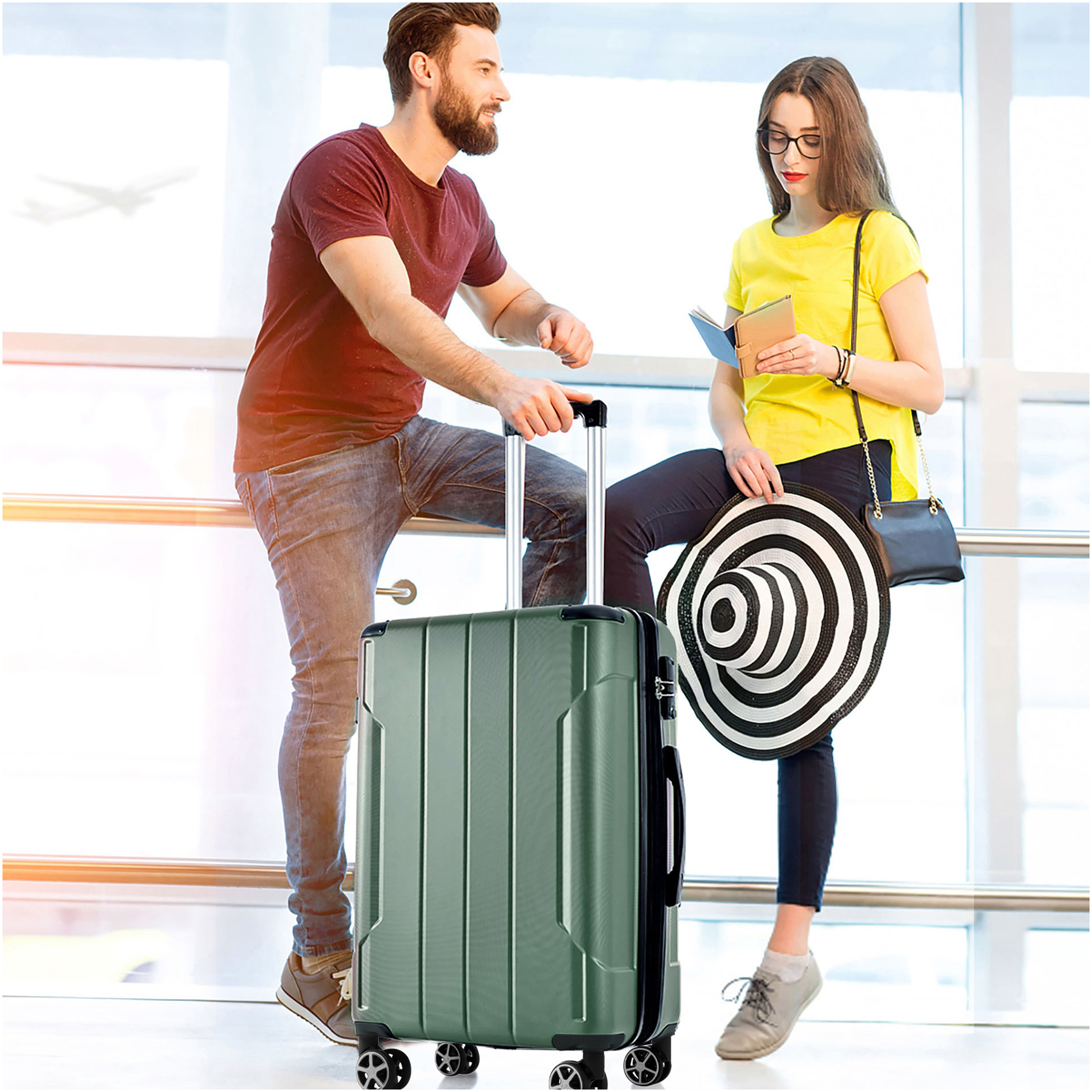 JERFIT 24" Expandable Hardshell Suitcase, Lightweight ABS Checked Luggage with TSA Lock & 8 Spinner Wheels, Green