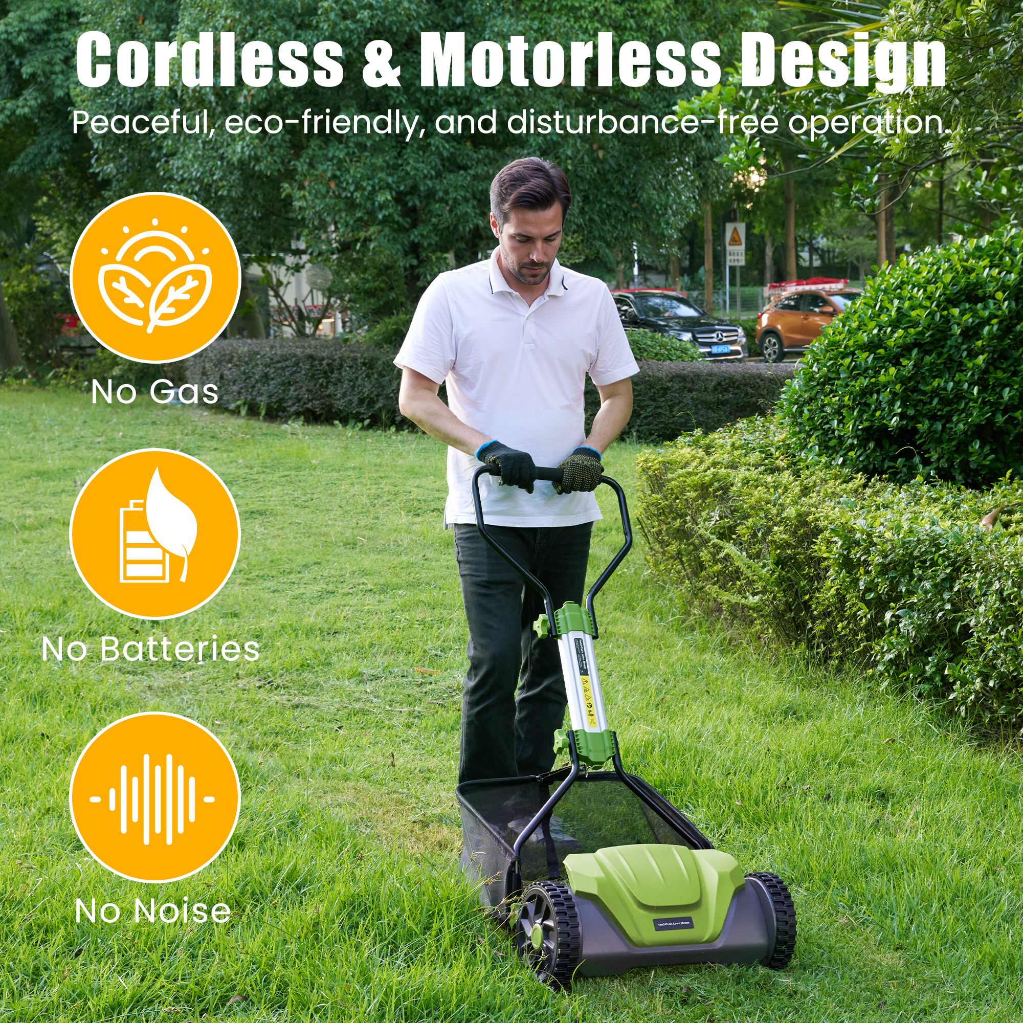 Naipo Push Reel Lawn Mower, 16-in 5-Blade for 6 Height Adjustable(0.6~1.6) Manual Lawn Mower with 8-Gallon Grass Bag, for Small Lawns, Green