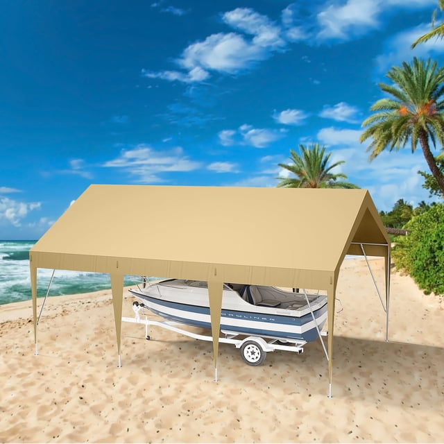 Abri d'Auto Robuste, 10 x 20 Pi à 13 x 20 Pi Portable, Imperméable, Résistant aux Intempéries, Protection UV, Remise de Rangement Extérieure pour Voitures et Bateaux