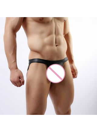 Sexy Faux Leather Men Underwear With Zipper Men Erotic Briefs Bandage Low  Waist G-String Thong