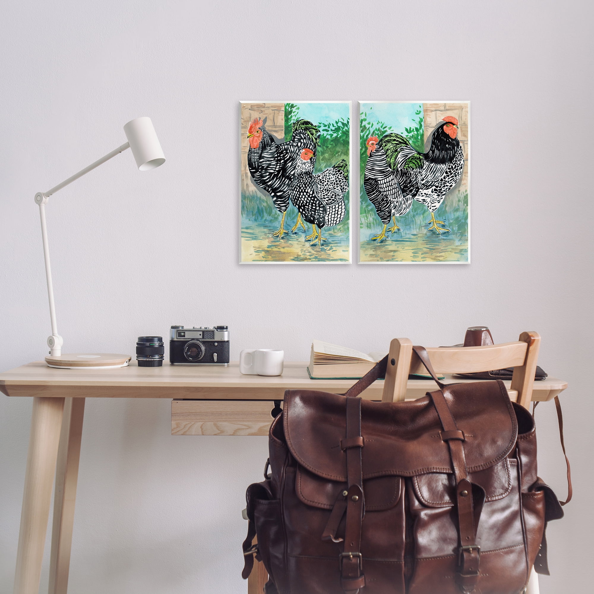 Stupell Industries Rooster and Hen Foraging Animals Painting Unframed Art Print Wall Art, 11 x 14, Set of 2