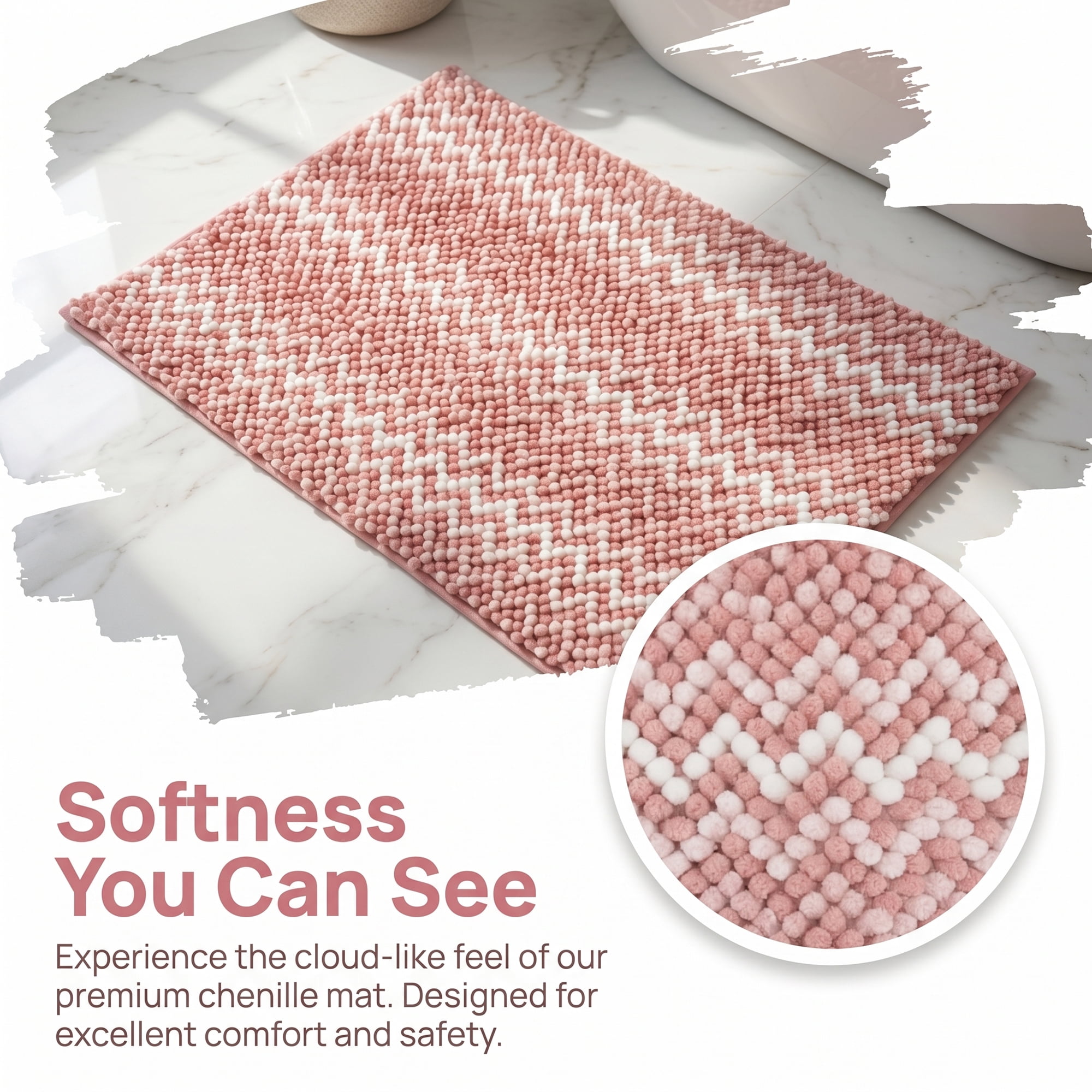 Unique Bargains Ultra Soft Non Slip Machine Washable Chenille Bath Mat Pink 32" x 20"