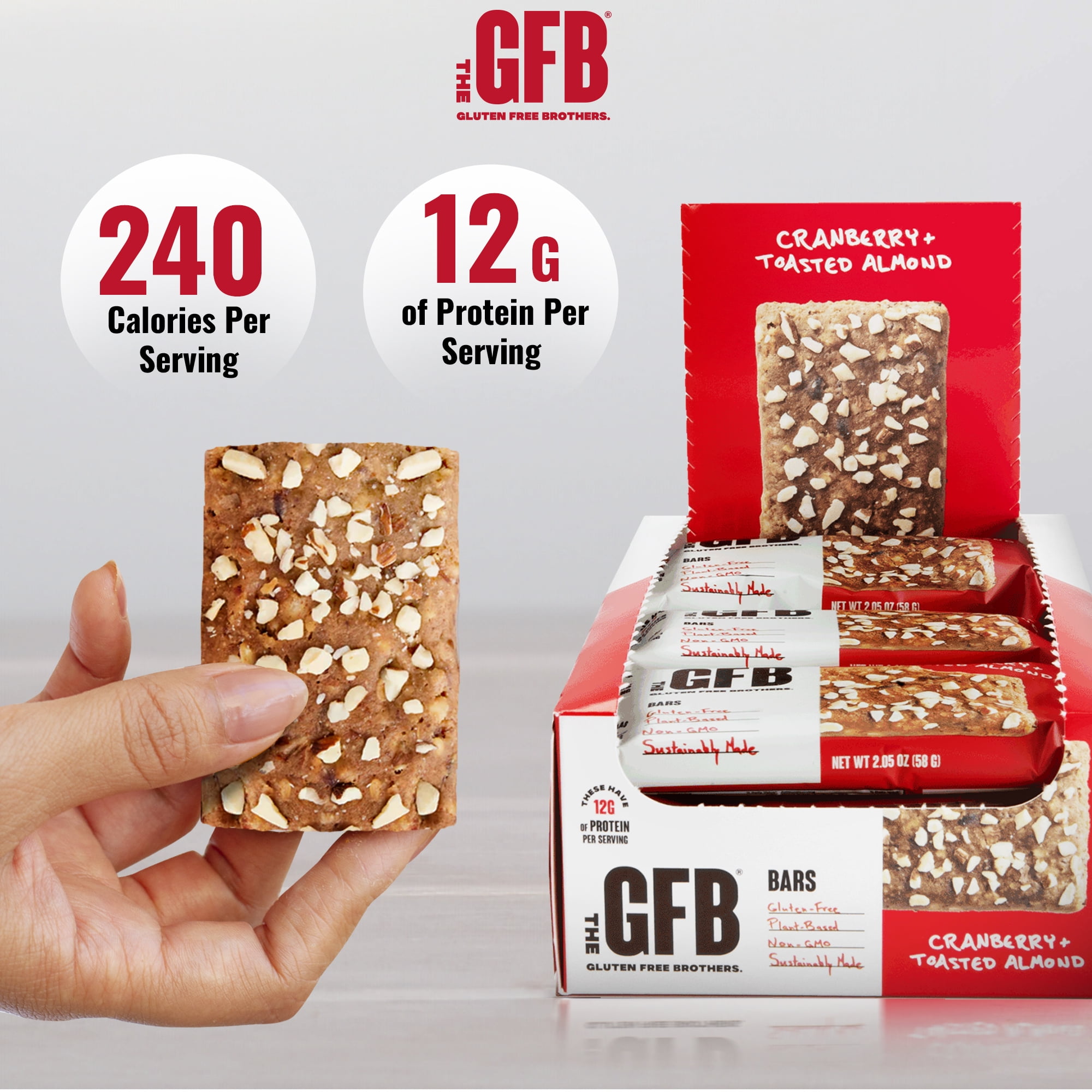 The Gluten Free Brothers – The GFB Snack Bars – Cranberry Toasted Almond – Vegan, 2.05 Oz (12 Count)