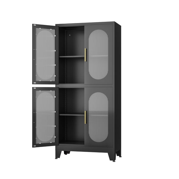 S-HOME Tall Black Pantry Cabinet with Acrylic Glass Doors, Adjustable Shelves, 61" H, for Kitchen & Home Storage