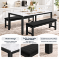thumbnail image 4 of PAPROOS Dining Table Set for 4, 3-Piece Kitchen Table Set with 2 Velvet Benches, Metal Frame, Modern Dining Room Set for Home, Cafeteria, Bar, White + Black, 4 of 8