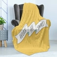 thumbnail image 4 of Saying Soft Flannel Fleece Throw Blanket, Positive Vivid Color Vintage Design Relax and Smile Message, Cozy Plush for Indoor and Outdoor Use, 50" x 70", Mustard Black White, by Ambesonne, 4 of 5