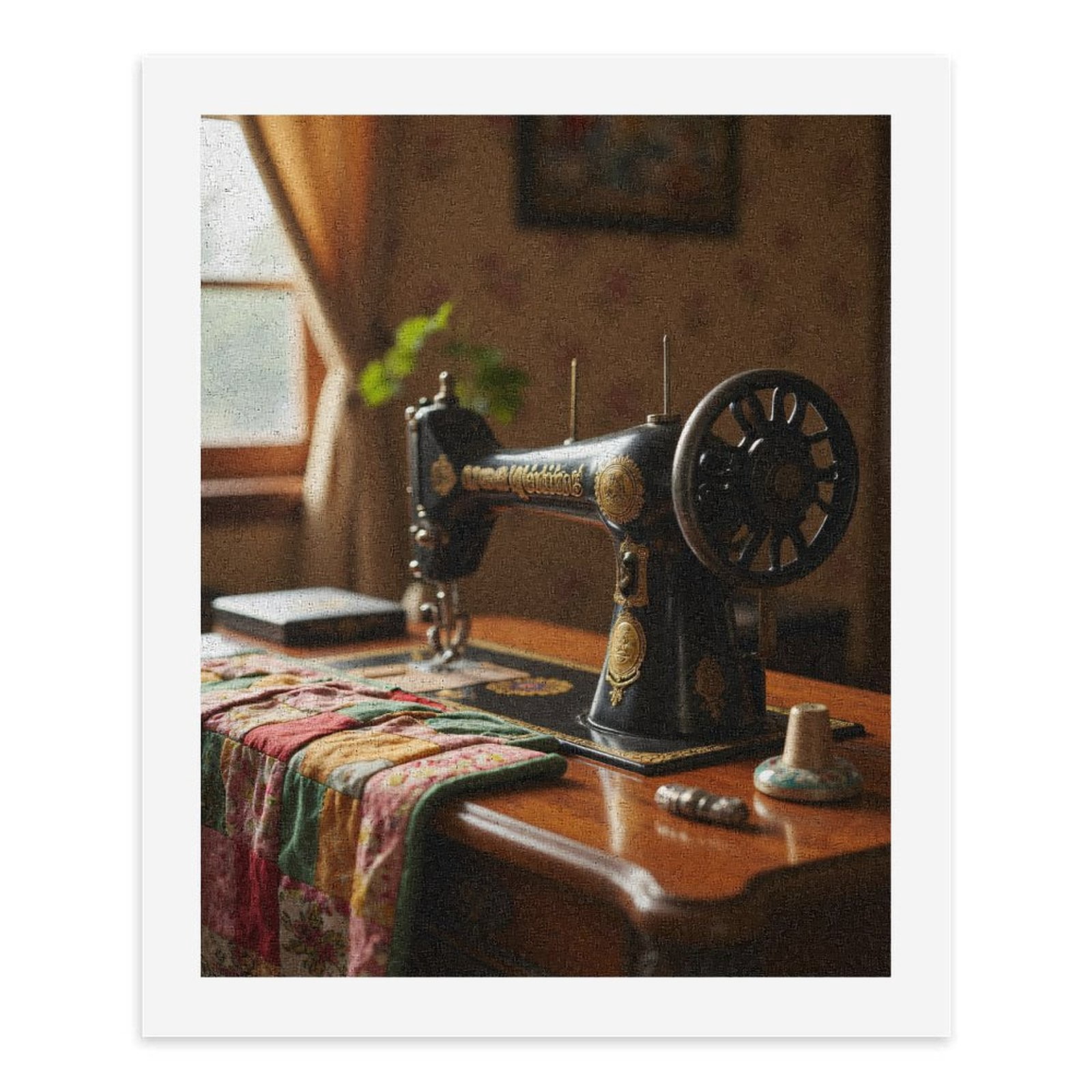 Paint By Numbers Kit for Adults Beginner - DIY Vintage Sewing Machine Quilt Table Canvas Painting Kits for Adults, Frameless Paint By Number for Adults for Home Wall Decor 16x20 Inch