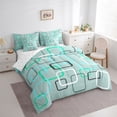 thumbnail image 2 of Castle Fairy Modern Abstract Square Frame Full Size Bedding Sets 7 Pieces,Watercolor Soft Border Motif Full Size Bed in a Bag,Mint Teal Turquoise,Reversible, 2 of 7