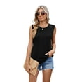 thumbnail image 6 of TEMOFON Tank Tops for Women Loose Fit Summer Scoop Neck Tanks Black Casual Long Muscle Tank Women with Pleats Sleeveless Flowy Tunic Tops M, 6 of 6