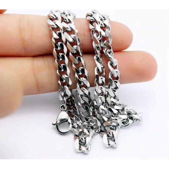 HOOUN 8mm 24'' Men's Polished Stainless Steel Cuban Curb Link-chain Necklace Silver