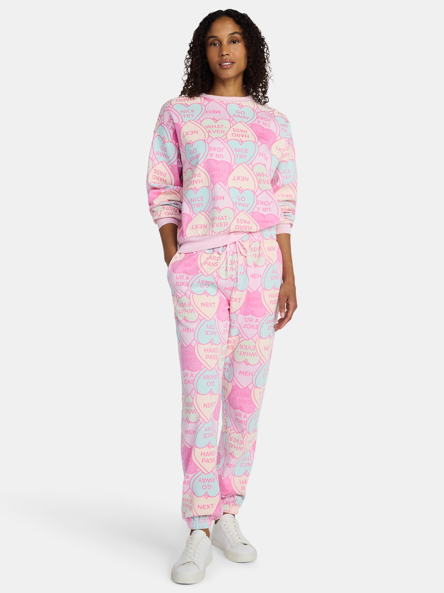Candy Hearts Women's and Women's Plus Graphic Sweatshirt with Long Sleeves, Sizes XXS-4X
