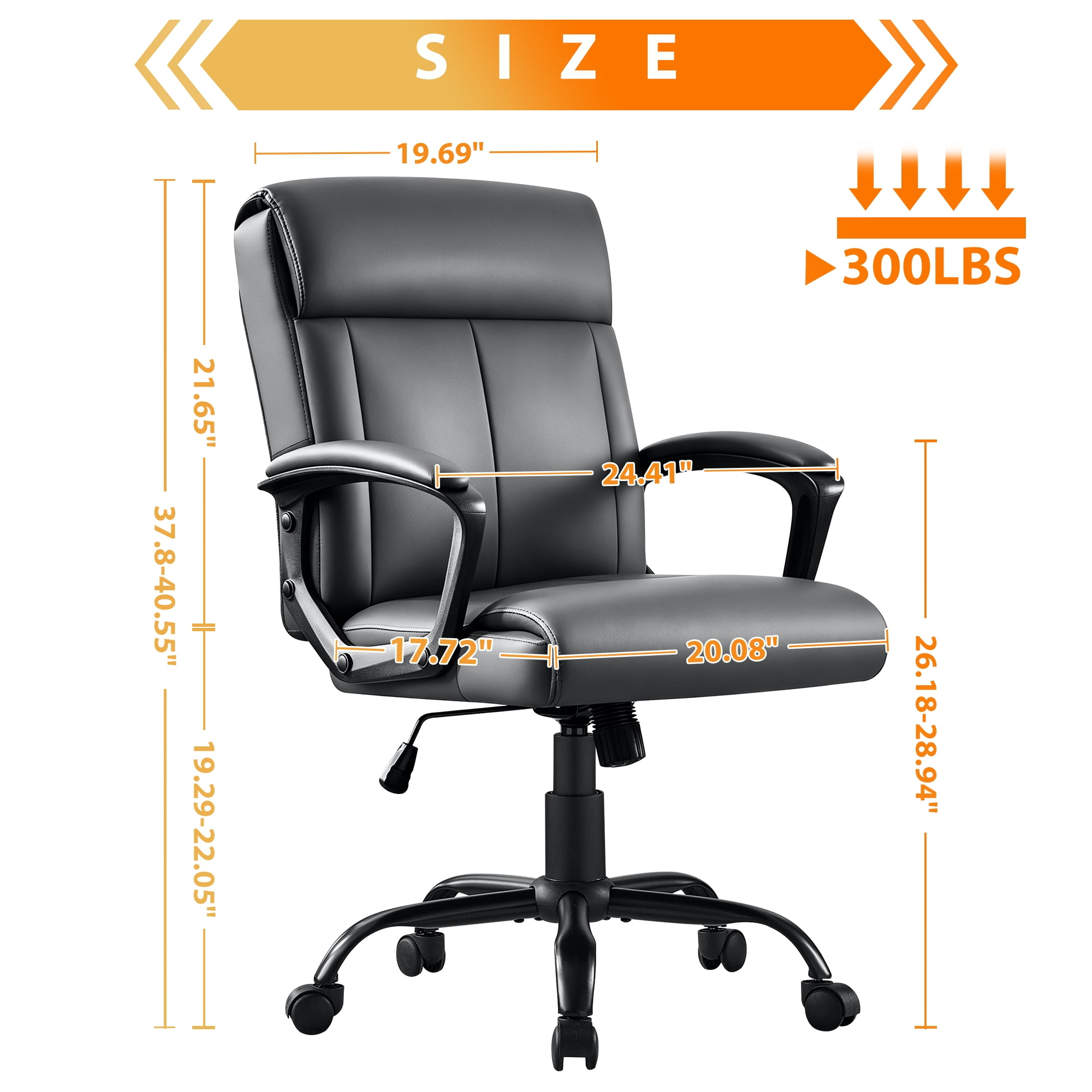 JONPONY Big and Tall Office Chair 300LBS Wide Seat Ergonomic Computer Desk Chair High Back Executive Leather Chair Adjustable Task Chair Lumbar Back Support 8 Hours Heavy Duty Design,Grey