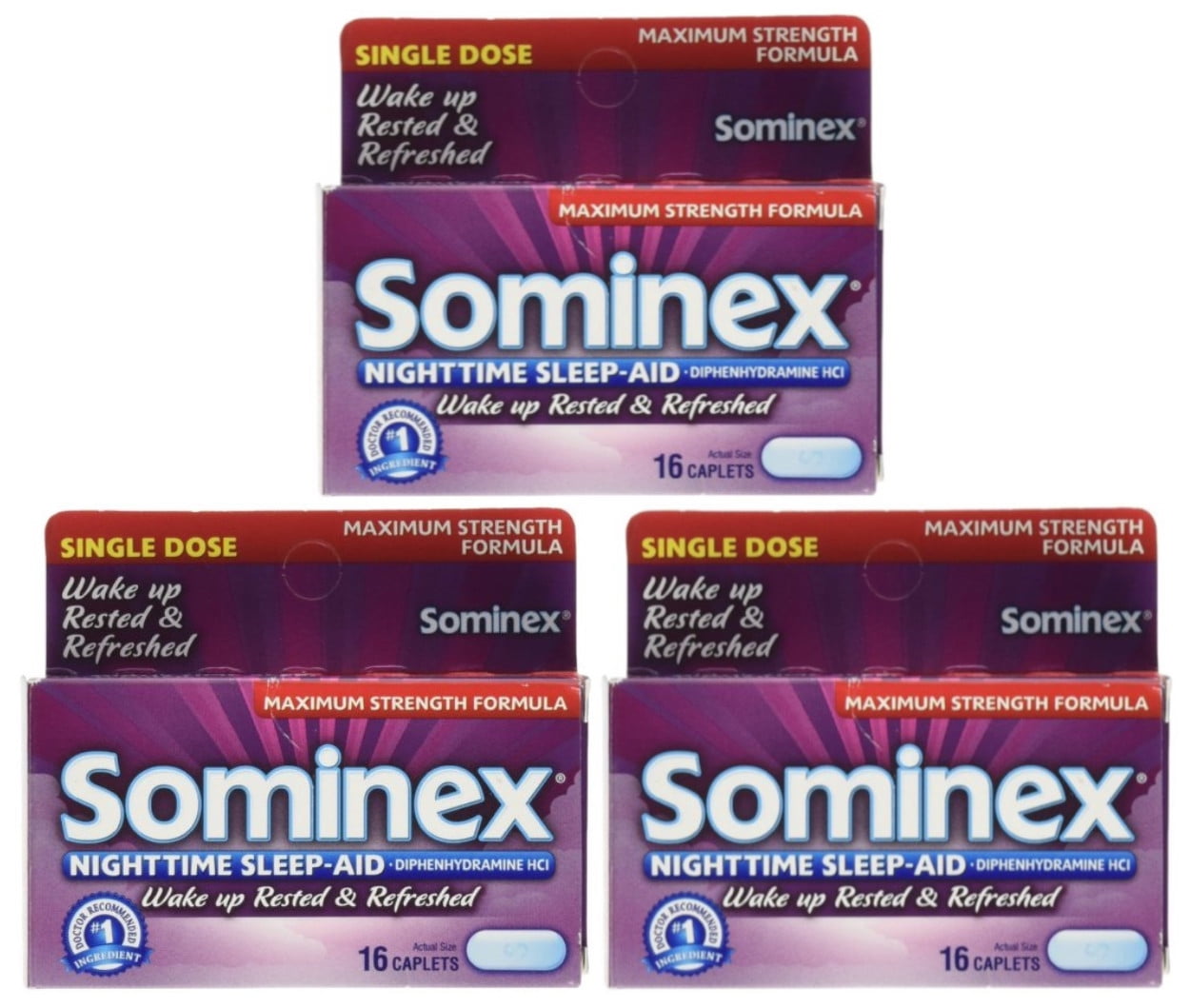 Sominex Nighttime Sleep-Aid Caplets, Maximum Strength, 16 ea (Pack of 3)