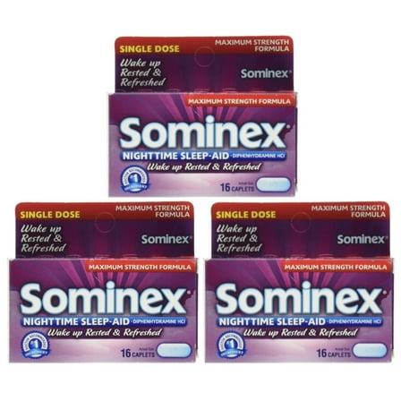 Sominex Nighttime Sleep-Aid Caplets, Maximum Strength, 16 ea (Pack of 3)